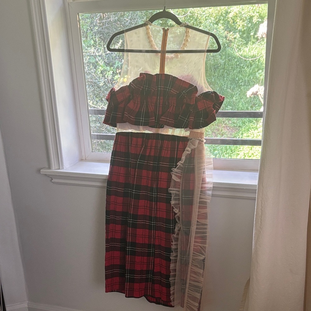 Simone Rocha Plaid Ruffle Crop Top Dress mesh - Picture 5 of 7